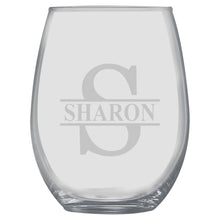 Load image into Gallery viewer, 15oz PERSONALIZED - Stemless Wine Glass + Coaster - Split letter monogram