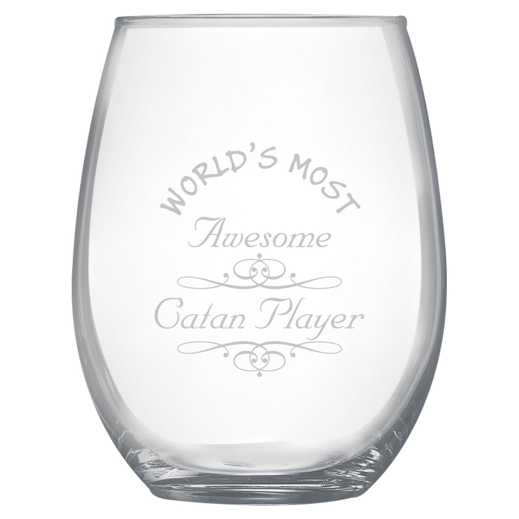 15oz Stemless Wine Glass - Worlds most awesome Catan Player