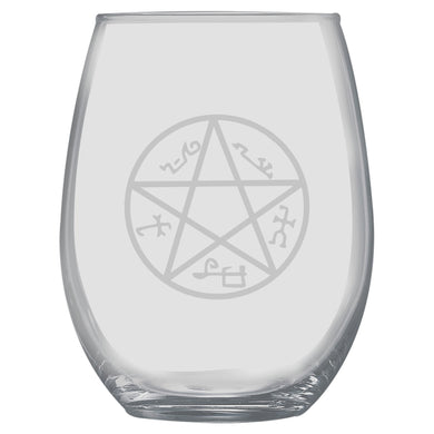 15oz Stemless Wine Glass Set - Demon Trap + Slate Coaster