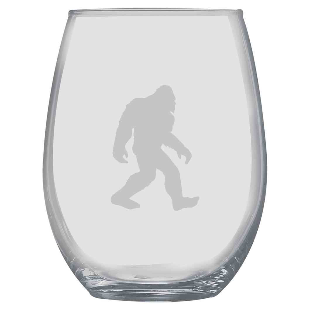 15oz Stemless Wine Glass Set - Bigfoot Sasquatch + Slate Coaster
