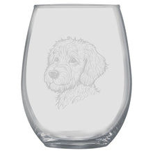 Load image into Gallery viewer, 15oz Stemless Wine Glass Set - Golden Doodle + Slate Coaster