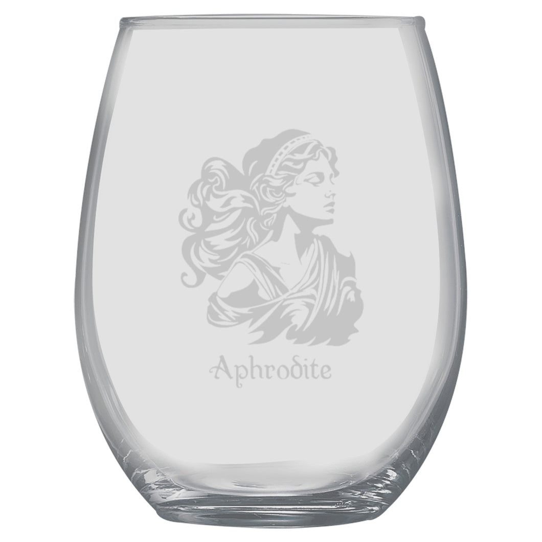 15oz Stemless Wine Glass -  Aphrodite Goddess of Love