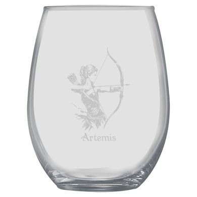 15oz Stemless Wine Glass -  Artemis Goddess of the Hunt
