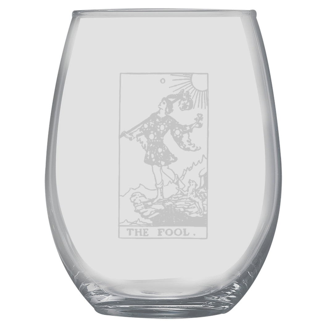 15oz Stemless Wine Glass - The Fool Tarot Card