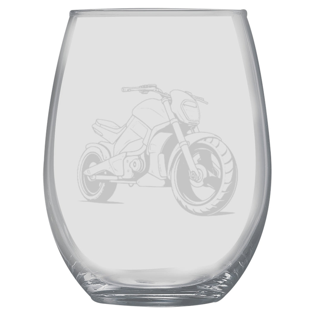 15oz Stemless Wine Glass - Street Bike