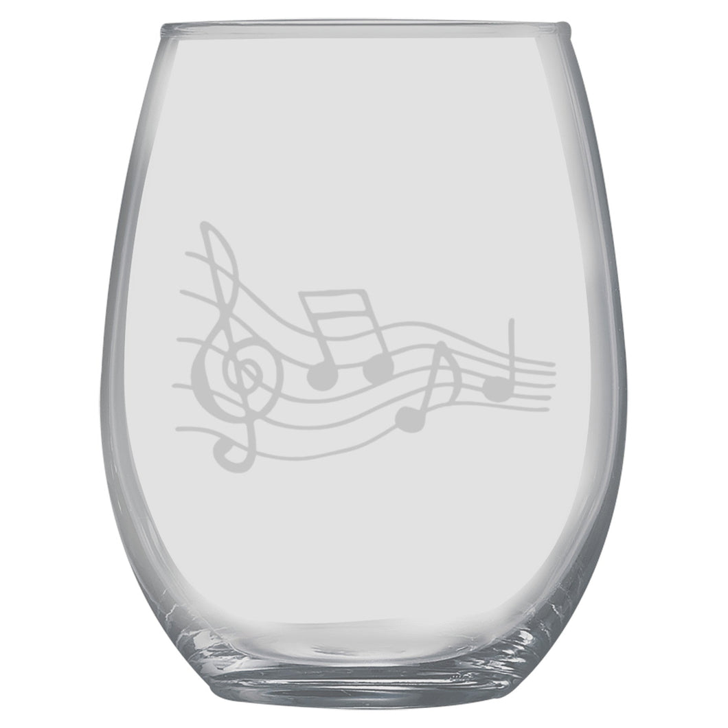 15oz Stemless Wine Glass -  Music Notes