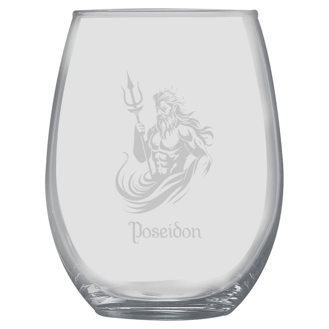 15oz Stemless Wine Glass - Poseidon God of the Sea