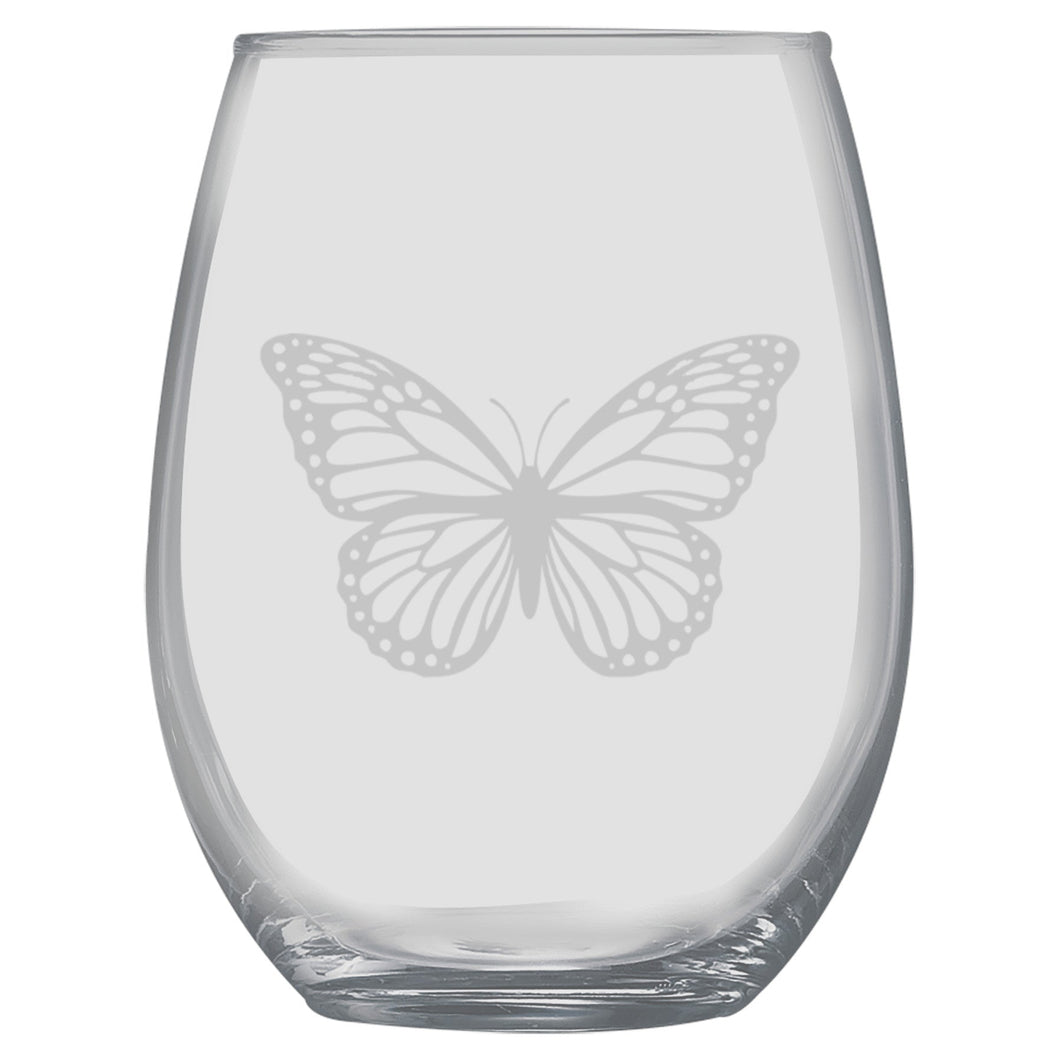 15oz Stemless Wine Glass -  Butterfly