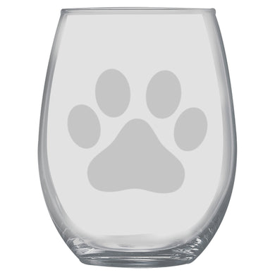 15oz Stemless Wine Glass -  Dog Paw