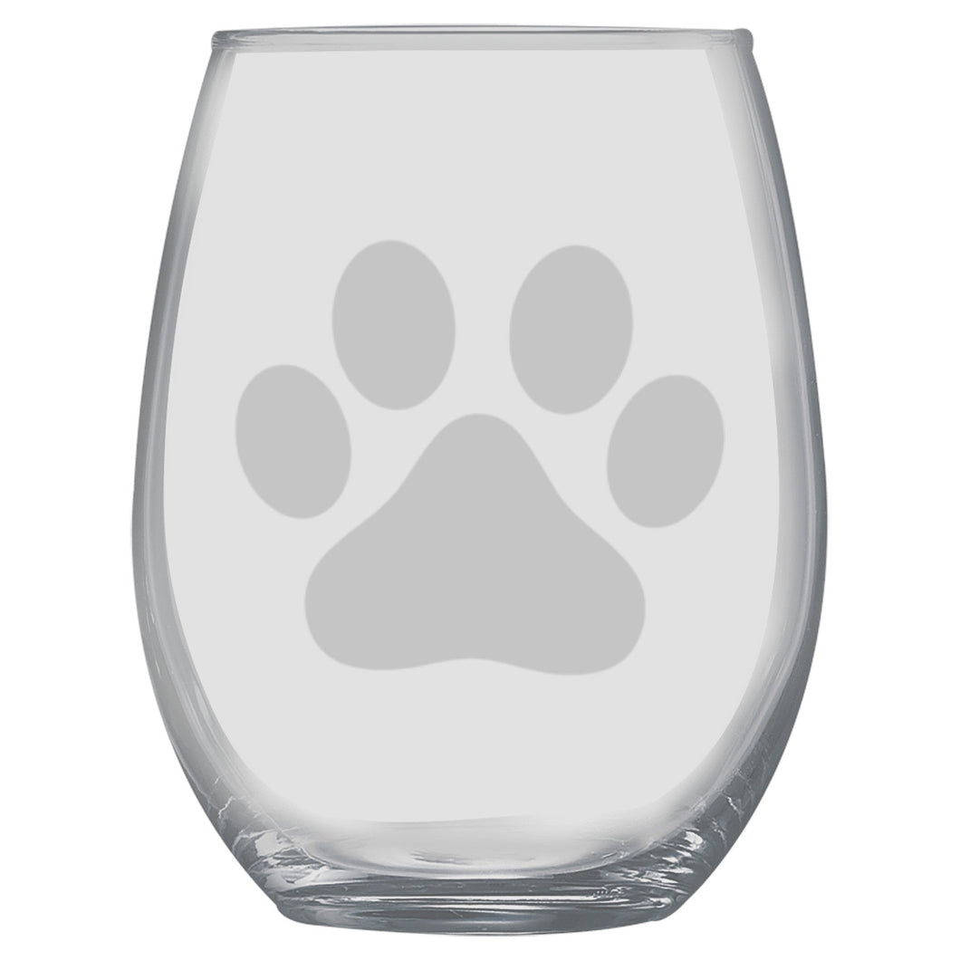 15oz Stemless Wine Glass -  Dog Paw