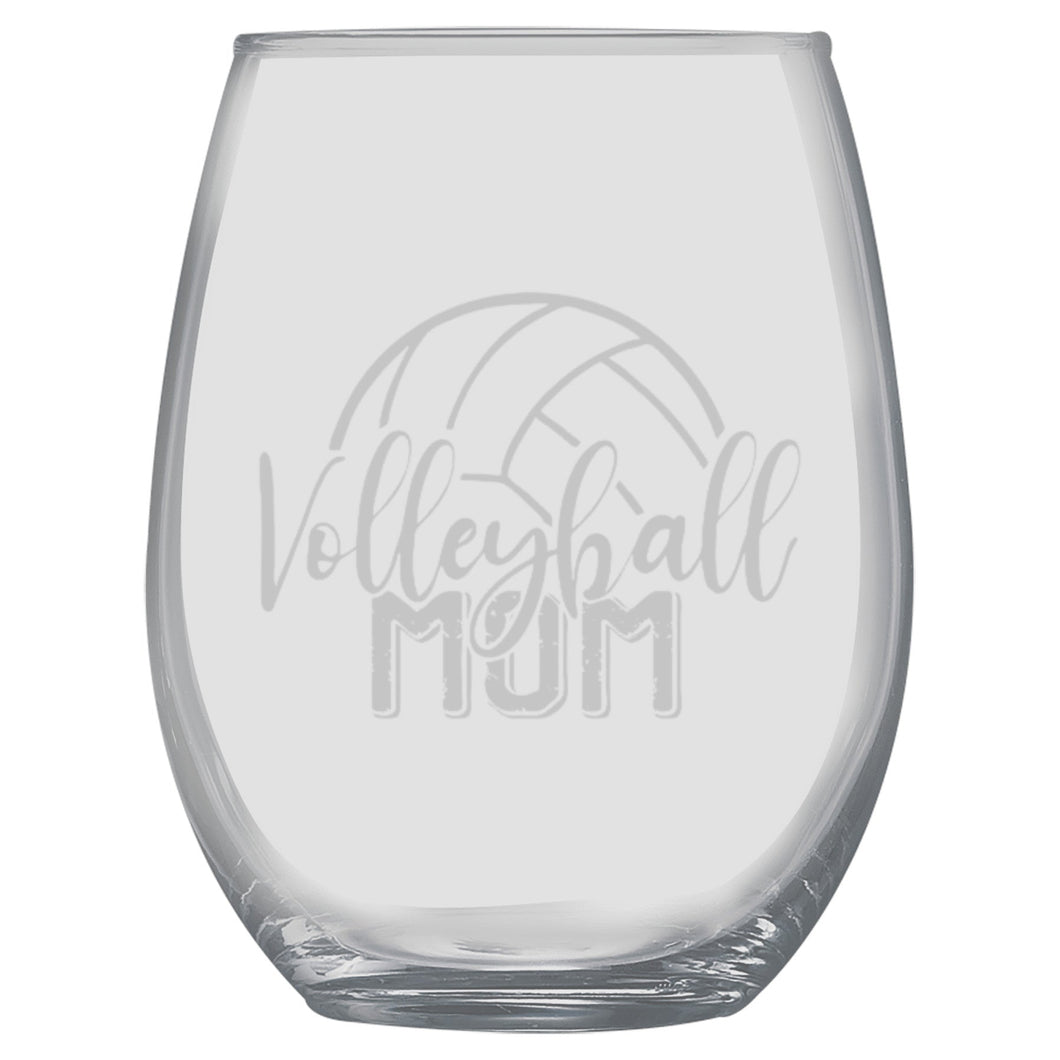 15oz Stemless Wine Glass - VolleyBall Mom