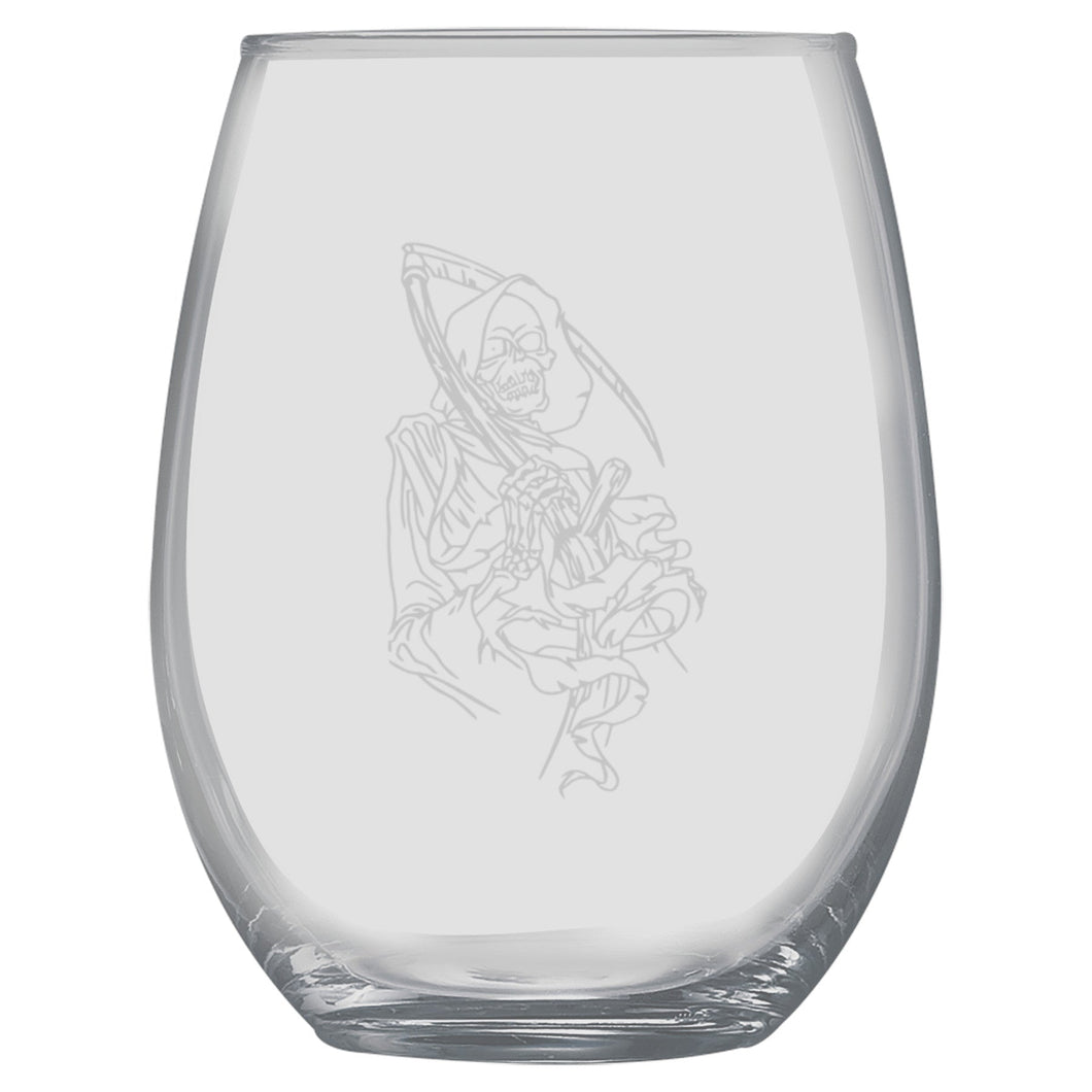 15oz Stemless Wine Glass -  Dealer of Death Grim Reaper