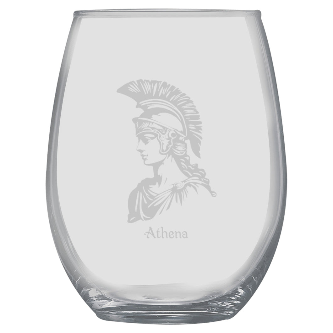 15oz Stemless Wine Glass -  Athena Goddess of Wisdom