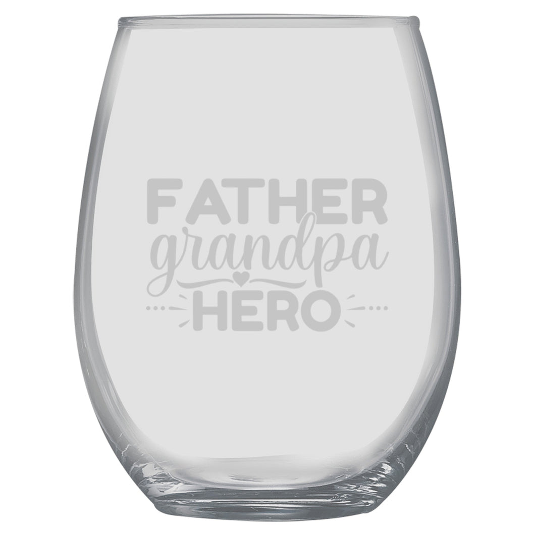 15oz Stemless Wine Glass -  Father Grandpa Hero