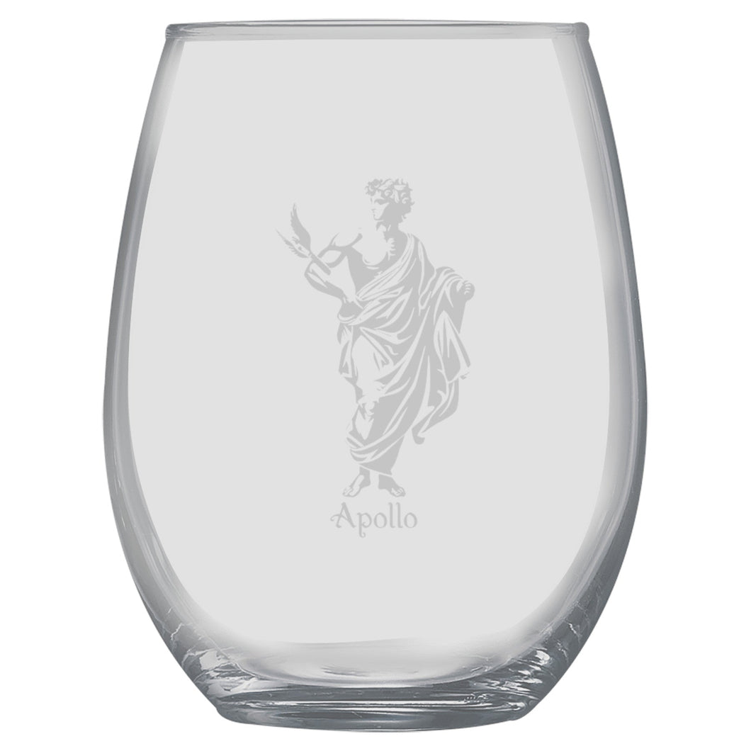15oz Stemless Wine Glass -  Apollo God of Music