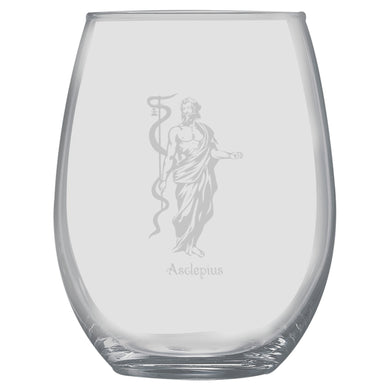 15oz Stemless Wine Glass -  Asclepius God of Healing