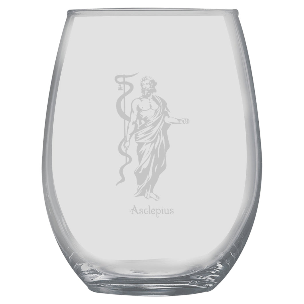 15oz Stemless Wine Glass -  Asclepius God of Healing