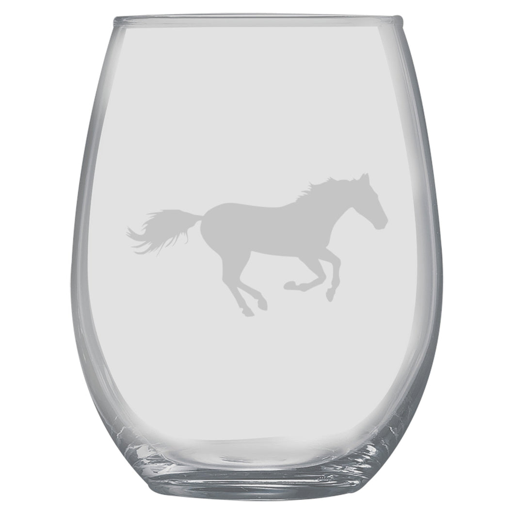 15oz Stemless Wine Glass - Running Horse
