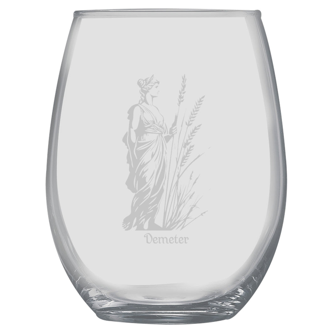 15oz Stemless Wine Glass -  Demeter Goddess of Agriculture