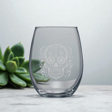 Load image into Gallery viewer, 15oz Stemless Wine Glass - Sugar Skull - Day of the Dead