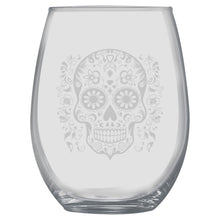 Load image into Gallery viewer, 15oz Stemless Wine Glass - Sugar Skull - Day of the Dead