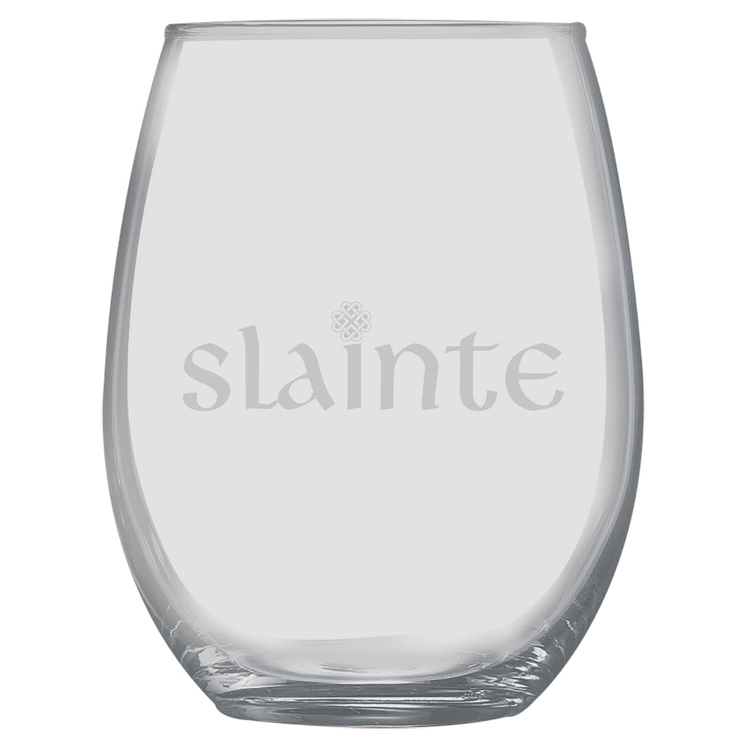 15oz Stemless Wine Glass - Slainte - Irish Cheers