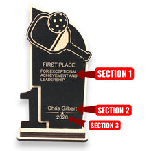 Load image into Gallery viewer, Trophy Award - PERSONALIZED - Pickleball - 1st 2nd 3rd Place - 9x5 Inches