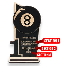 Load image into Gallery viewer, Trophy Award - PERSONALIZED - Billiards Pool - 1st 2nd 3rd Place - 9x5 Inches