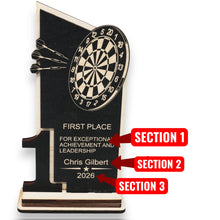 Load image into Gallery viewer, Trophy Award - PERSONALIZED - Darts - 1st 2nd 3rd Place - 9x5 Inches