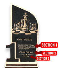 Load image into Gallery viewer, Trophy Award - PERSONALIZED - Chess - 1st 2nd 3rd Place - 9x5 Inches
