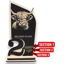 Load image into Gallery viewer, Trophy Award - PERSONALIZED - Highland Cow - 1st 2nd 3rd Place - 9x5 Inches