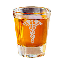 Load image into Gallery viewer, 2oz Pharmaceutical Hermes Greek Caduceus Shot Glass pharmacy