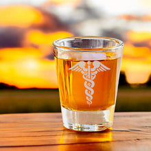 Load image into Gallery viewer, 2oz Pharmaceutical Hermes Greek Caduceus Shot Glass pharmacy