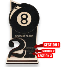 Load image into Gallery viewer, Trophy Award - PERSONALIZED - Billiards Pool - 1st 2nd 3rd Place - 9x5 Inches