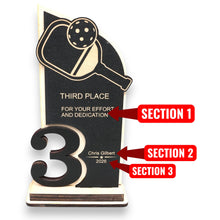 Load image into Gallery viewer, Trophy Award - PERSONALIZED - Pickleball - 1st 2nd 3rd Place - 9x5 Inches