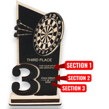 Load image into Gallery viewer, Trophy Award - PERSONALIZED - Darts - 1st 2nd 3rd Place - 9x5 Inches