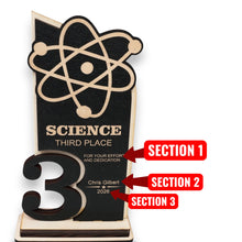 Load image into Gallery viewer, Trophy Award - PERSONALIZED - Science - 1st 2nd 3rd Place - 9x5 Inches