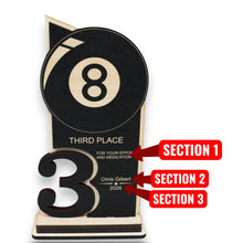 Load image into Gallery viewer, Trophy Award - PERSONALIZED - Billiards Pool - 1st 2nd 3rd Place - 9x5 Inches