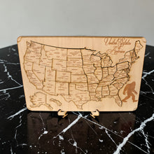Load image into Gallery viewer, 50 State BIGFOOT WITH CITIES American Puzzle Map - Art Kit - Raw Wood 12x18 Inches - 51 Pieces - With Stand
