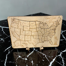Load image into Gallery viewer, 50 State WITH CITIES American Puzzle Map Lady Liberty - Art Kit - Raw Wood 12x18 Inches - 51 Pieces - With Stand