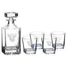 Load image into Gallery viewer, 750ml Decanter Set - Highland Cow - with four 11oz glasses
