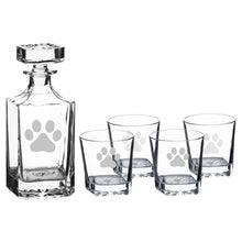 Load image into Gallery viewer, 750ml Decanter Set - Dog Paw Print - with four 11oz glasses