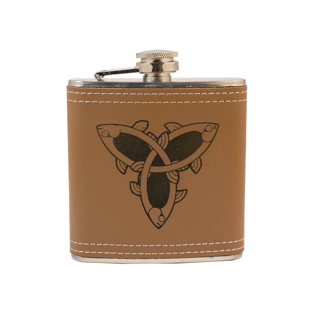 6oz Celtic Fish Knot Leather Flask KLB