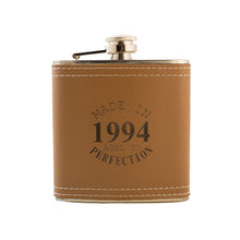 Load image into Gallery viewer, 6oz Made in 1994 Aged to Perfection Leather Flask