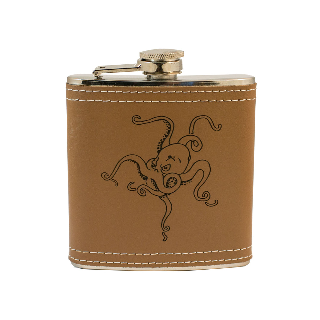 6oz Octopus Leather Flask KLB