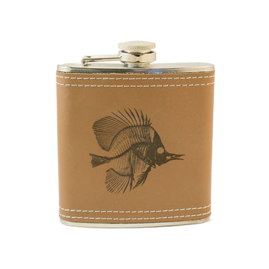 6oz Tropical Bone Fish Leather Flask KLB