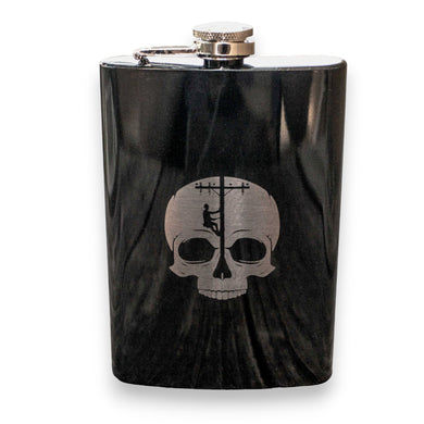 8oz BLACK Lineman Skull Flask