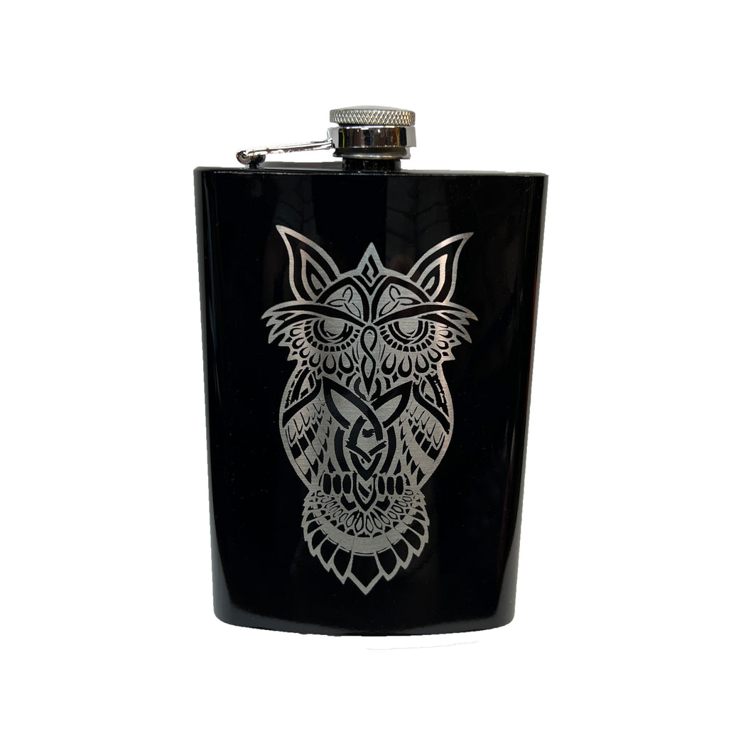 8oz Celtic Owl BLACK Flask