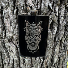 Load image into Gallery viewer, 8oz Celtic Owl BLACK Flask