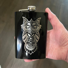 Load image into Gallery viewer, 8oz Celtic Owl BLACK Flask